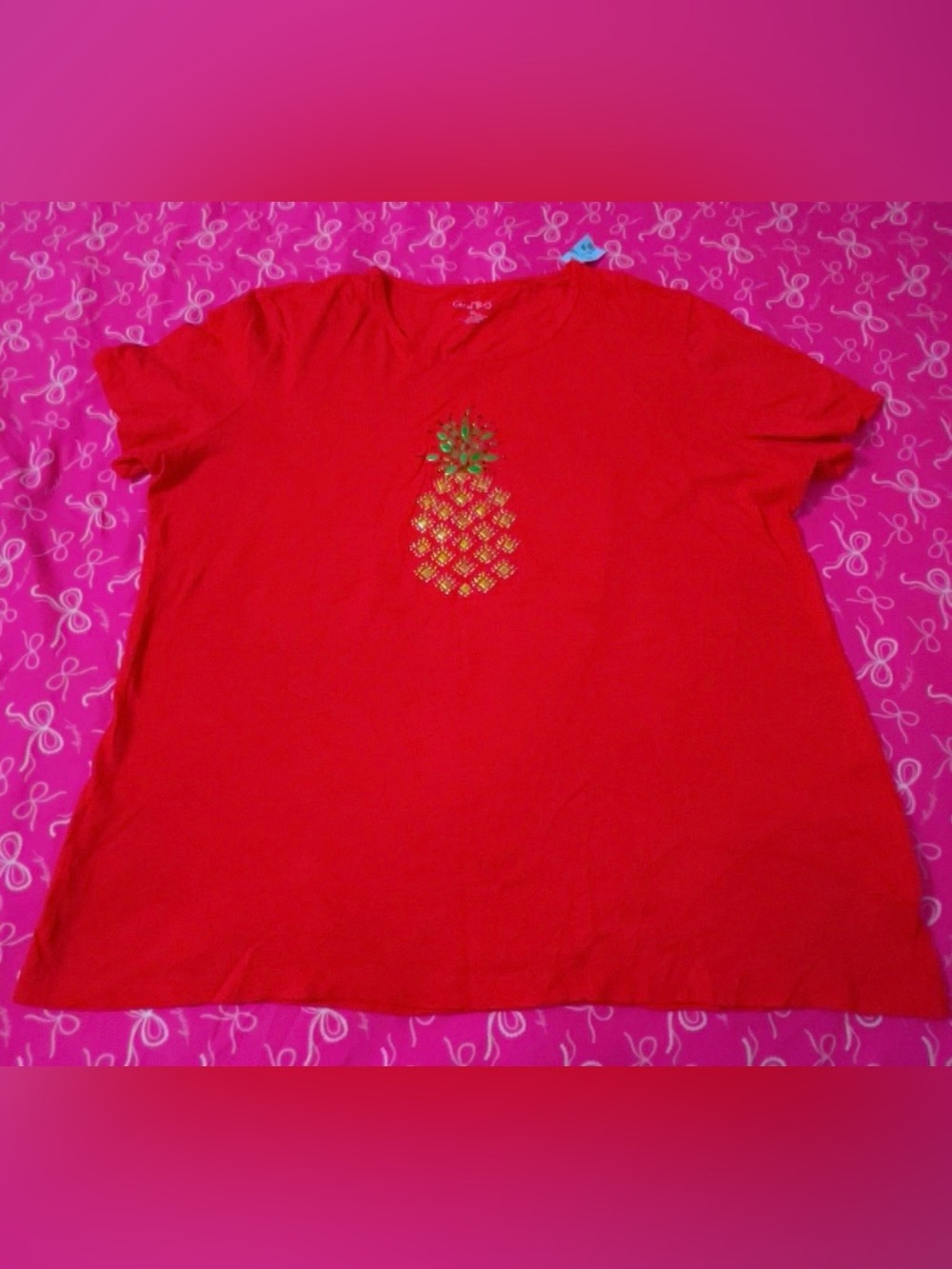 Coral Bay Red Short-Sleeve Tee with Jeweled Pineapple